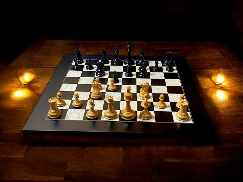 Leuchars Cooke Chessmen Anegre Burl Chessboard  Vinyl Box Combination