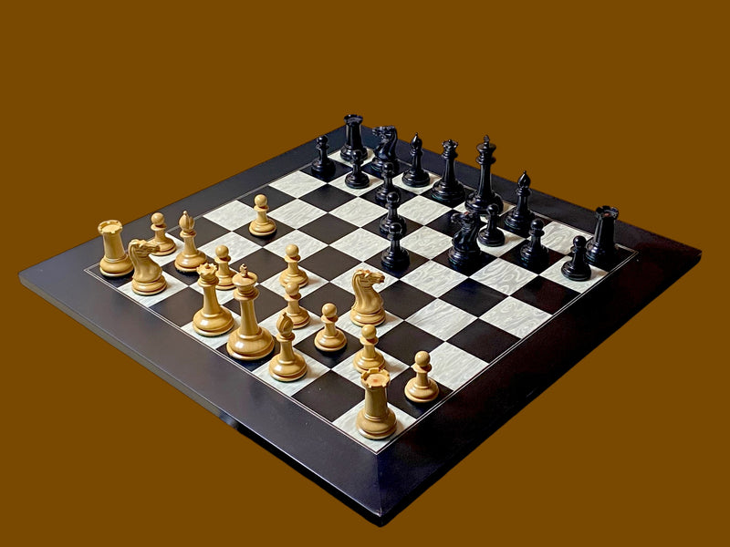 1849 Cooke Chessmen with 20-Inch Anegre Burl Board Vinyl Box