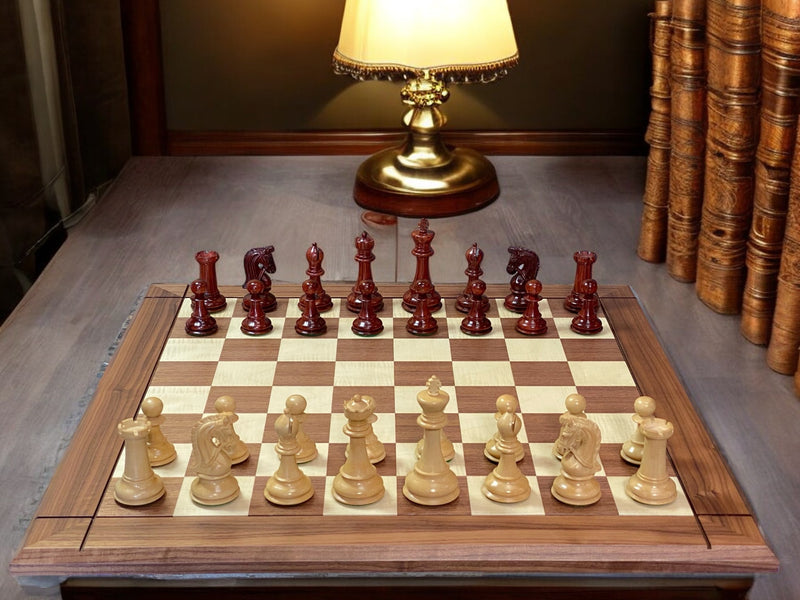 Italian Walnut Chess Board & Sultan Redwood Chess Pieces - Official Staunton™ 