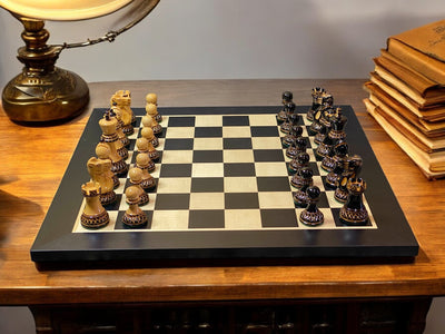 3" Parker Chessmen 16 "Anegre Board and Mahogany Slide Box - Official Staunton™ 