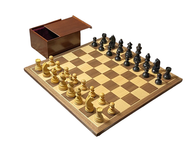 15:75 Inch Walnut Black Classic Wooden Chess Set & Box - Official Staunton™ 