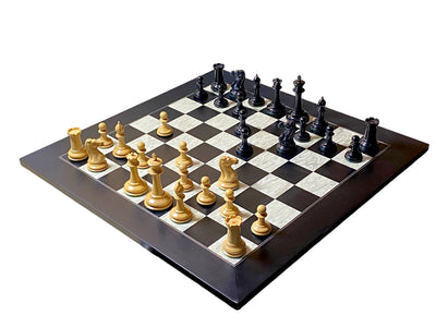 1849 Cooke Chessmen with 20-Inch Anegre Burl Board Vinyl Box