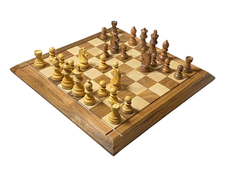 15" Solid Wood Chessboard  3" Acacia Club Classic &  Mahogany Slide Box