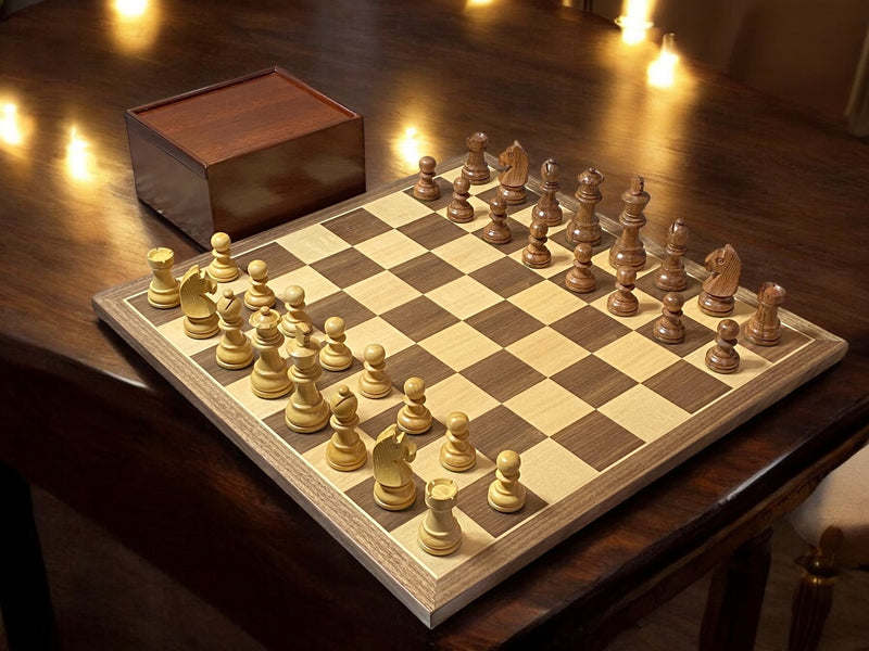 15.75" Walnut Chess Board, 3" Classic Acacia Pieces & Box - Official Staunton™ 