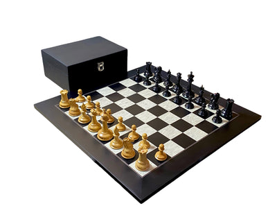 Leuchars Cooke Chessmen Anegre Burl Chessboard  Vinyl Box Combination