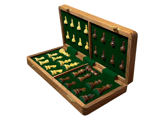 14" Hand Made Acacia Magnetic Folding Chess Set