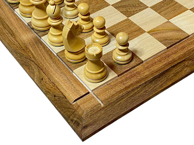 15" Solid Wood Chessboard  3" Acacia Club Classic &  Mahogany Slide Box