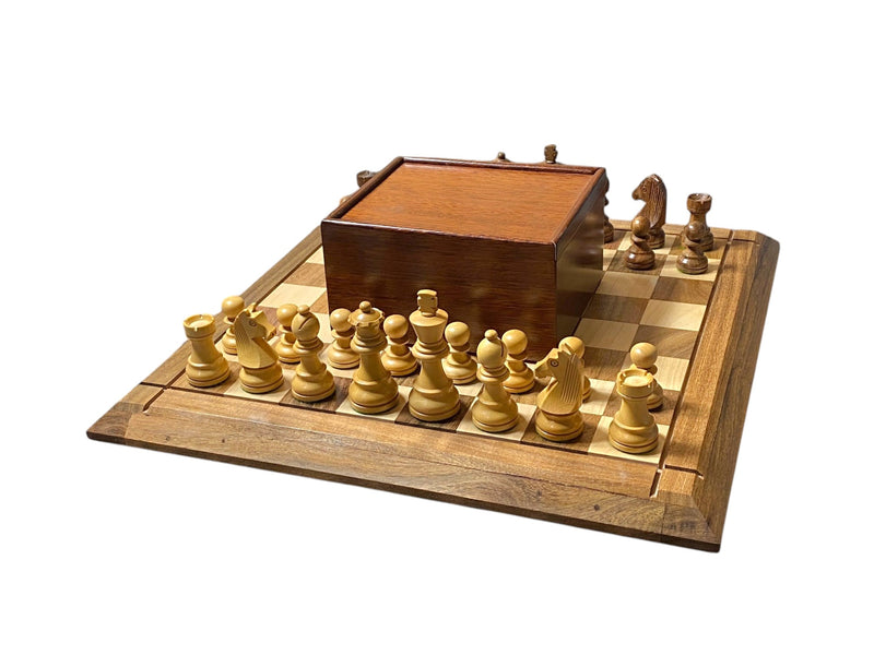 15" Solid Wood Chessboard  3" Acacia Club Classic &  Mahogany Slide Box