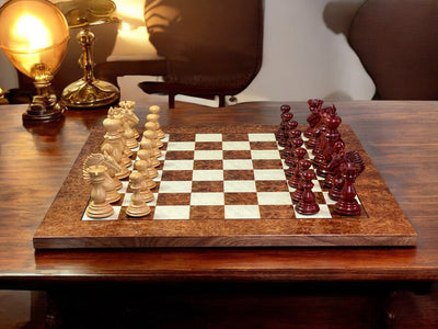 Friesian Chessmen with Madrona Briar Chessboard and Mahogany Box - Official Staunton™ 