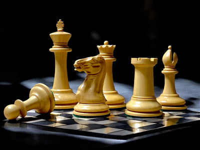 1849 Cooke Chessmen with 20-Inch Anegre Burl Board Vinyl Box