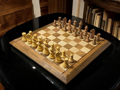 15" Solid Wood Chessboard  3" Acacia Club Classic &  Mahogany Slide Box