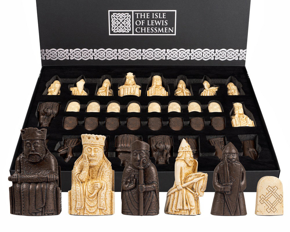 Isle of Lewis Chess Pieces & 19" Walnut Chess Board - Official Staunton™ 