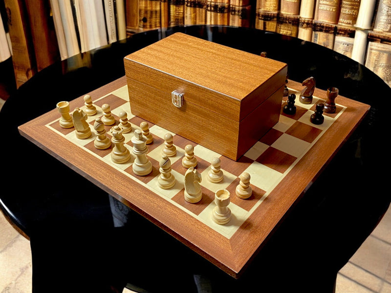 XL Grandmaster Acacia Mahogany Chess Set and Box