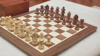 15.75" Walnut Chess Board, 3" Classic Acacia Pieces & Box