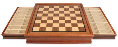 British Acacia Chess Pieces Mahogany Drawer Chess Board - Official Staunton™ 