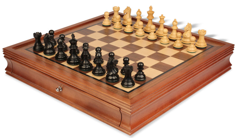 Fierce Knight Black Chess Pieces & 20" Drawer Chess Board - Official Staunton™ 